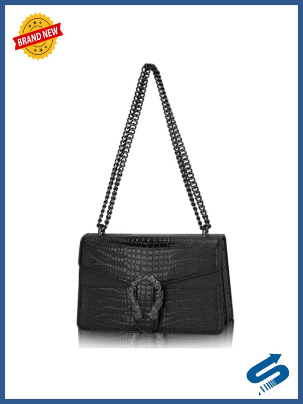 Snake Print PU Leather Satchel Crossbody Bag Women Chain Clutch Evening Handbag